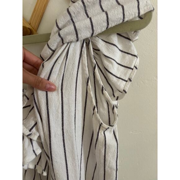 Billabong Top Women's Small One Shoulder Flutter Sleeve White Black Stripes - Picture 4 of 7